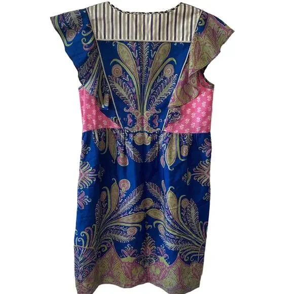 J.CREW Collection Dress Silk Floral Mixed Pattern Blue Pink Lace Up Size 6 - Picture 2 of 13